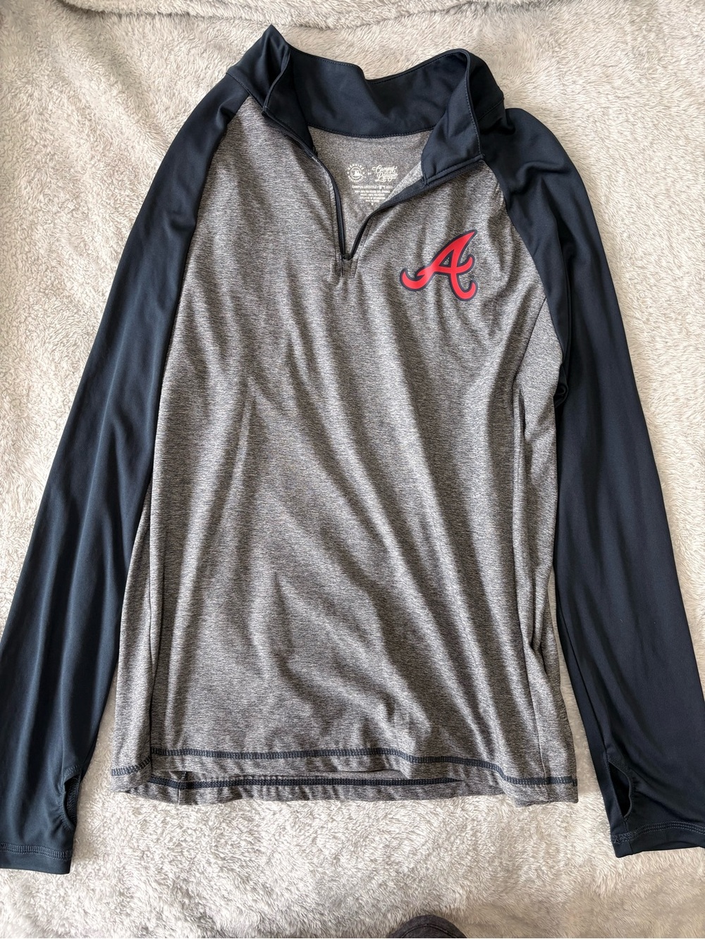 Atlanta Braves Gray & Navy Quarter-Zip Pullover